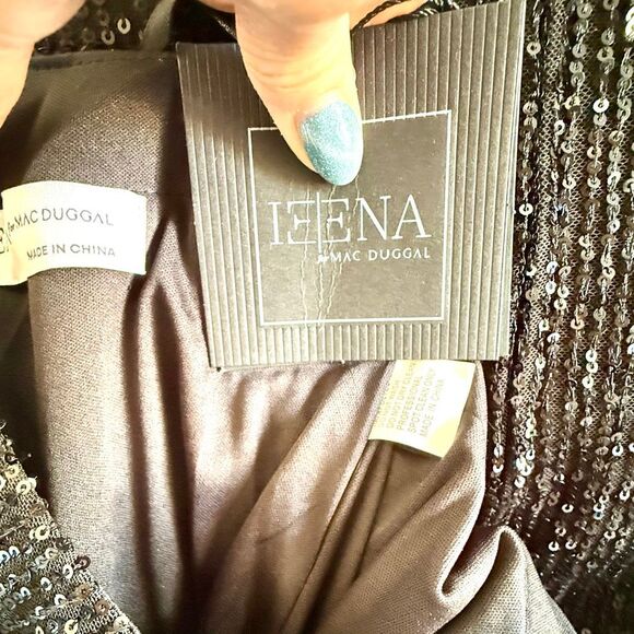 NWT Ieena for Mac Duggal NEW Sleeveless Black Sequin Midi Cutout Dress, style nu - Picture 6 of 11